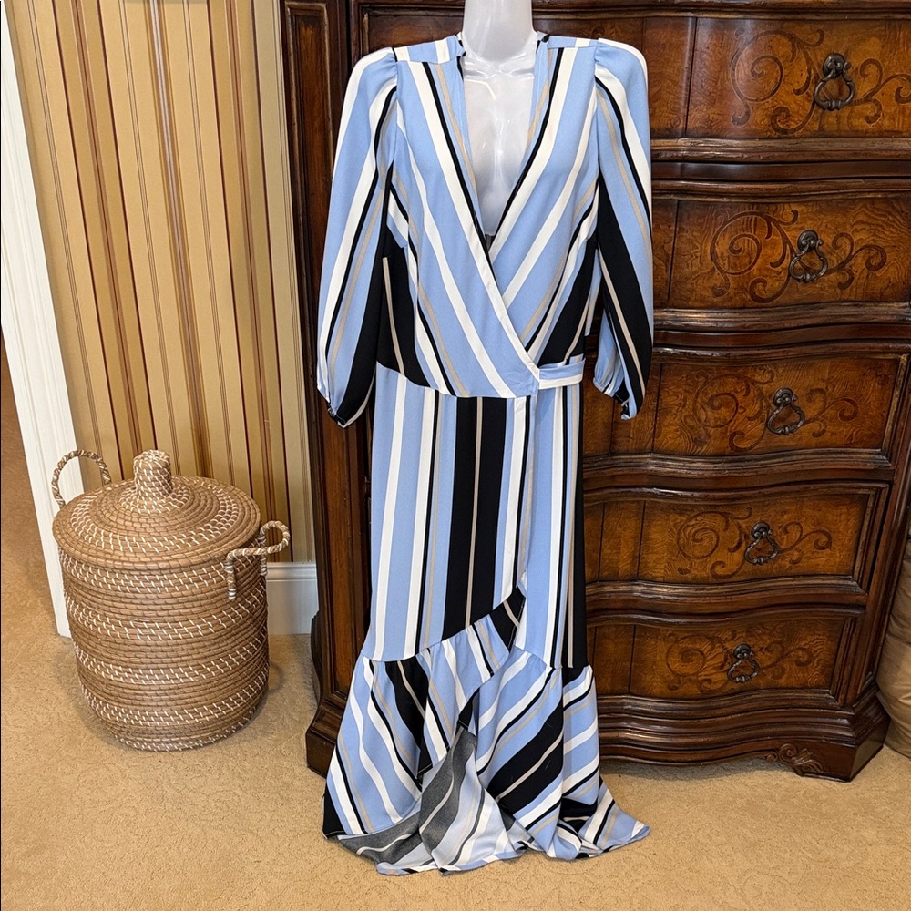 Bar III Long Sleeve Striped Dress in Blue and Black
